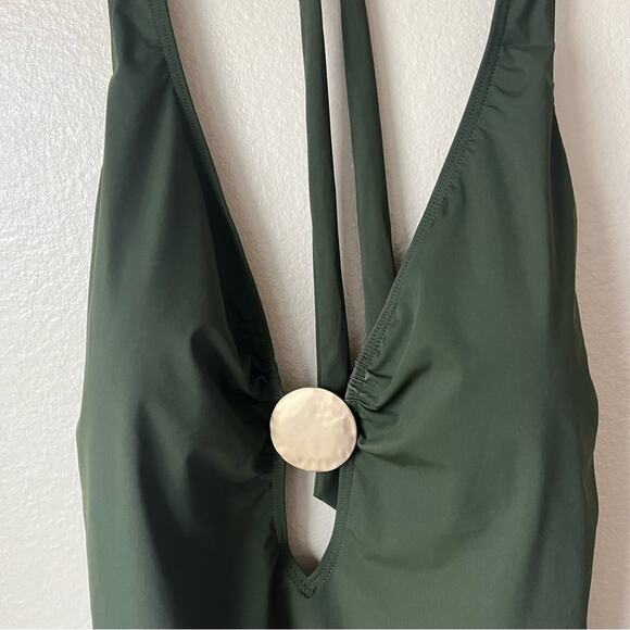 Amoressa Halter green with gold medal hardware One Piece Swimsuit Size 14 - Picture 4 of 7